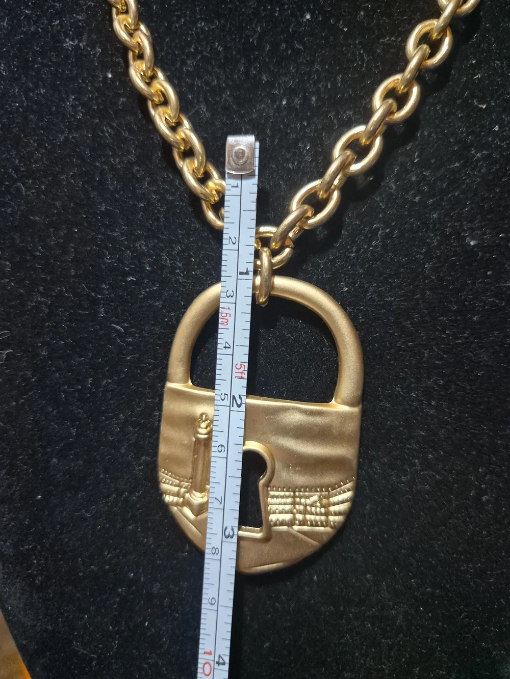 Gold Matte Padlock Pendant Necklace and Keyhole Earrings - Gold